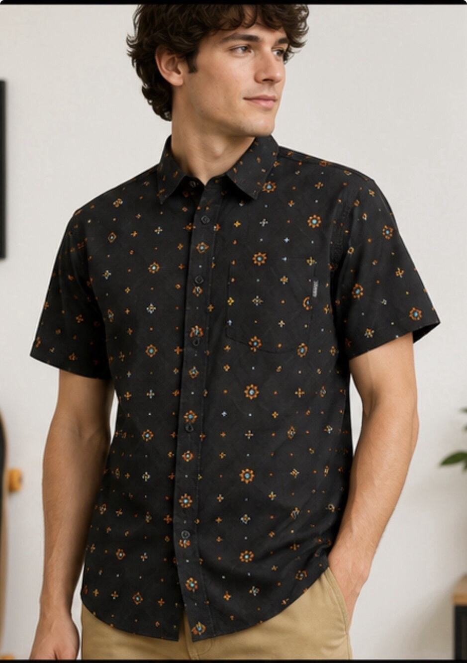 Vans Button Front Shirt Black Geometric Print Mens Small